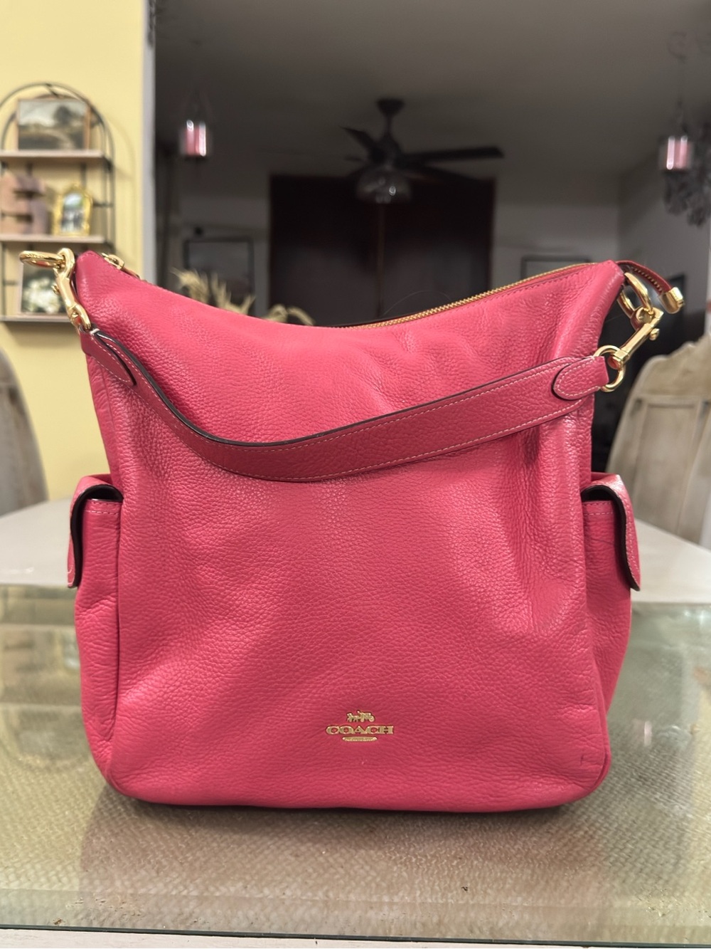 Coach Pebbled Leather Shoulder Bag in Pink